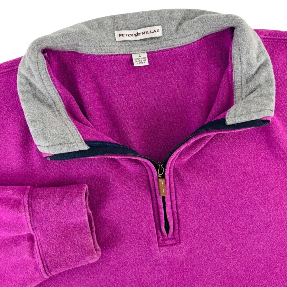 Peter Millar Mens Magenta Purple 1/4 Zip Cotton Pullover Sweatshirt Size Large